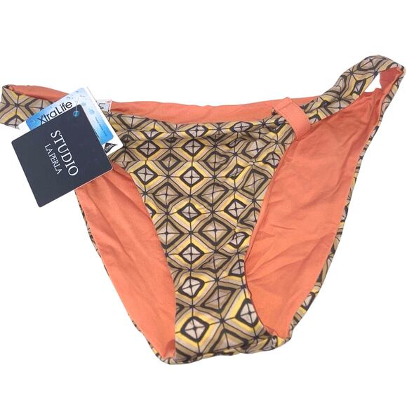 La Perla Studio Geometric Orange Tan Reversible Bikini Swim Bottom 6 - Picture 4 of 9